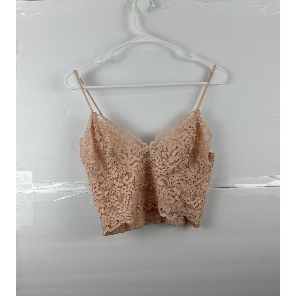 Express Lace Crop Cami Top Nude Blush Scalloped Bralette Bandeau M